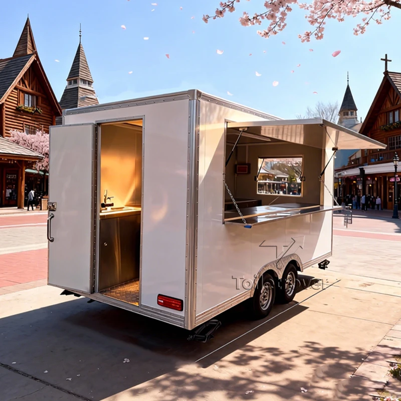 Multifunctional Fully Equipped Food Trailer Movable Food Truck Outdoor Mobile Food Truck Trailer with Fryers Stove