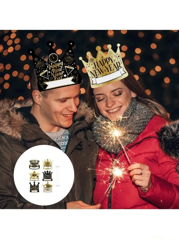 31BF 1 Set Multi Design 2026 New Year Paper Hats Creative Party Headwear Kids Adults