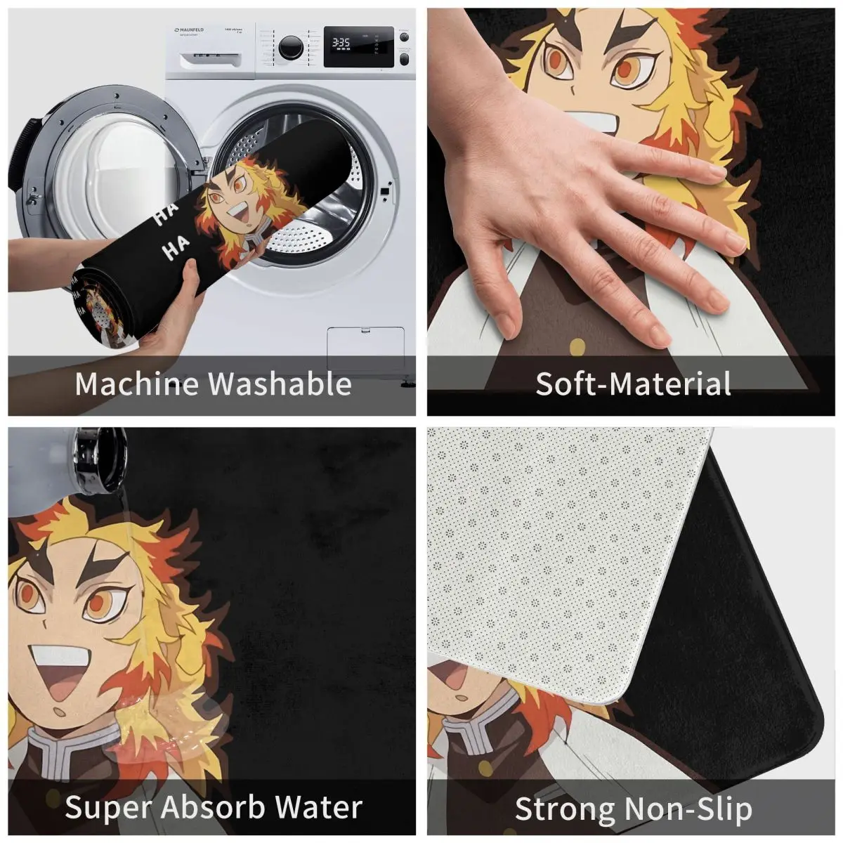 Meme Non-slip Doormat Kitchen Mat Kyojuro Rengoku Funny HA HA HA Hallway Carpet Welcome Rug Indoor Decorative