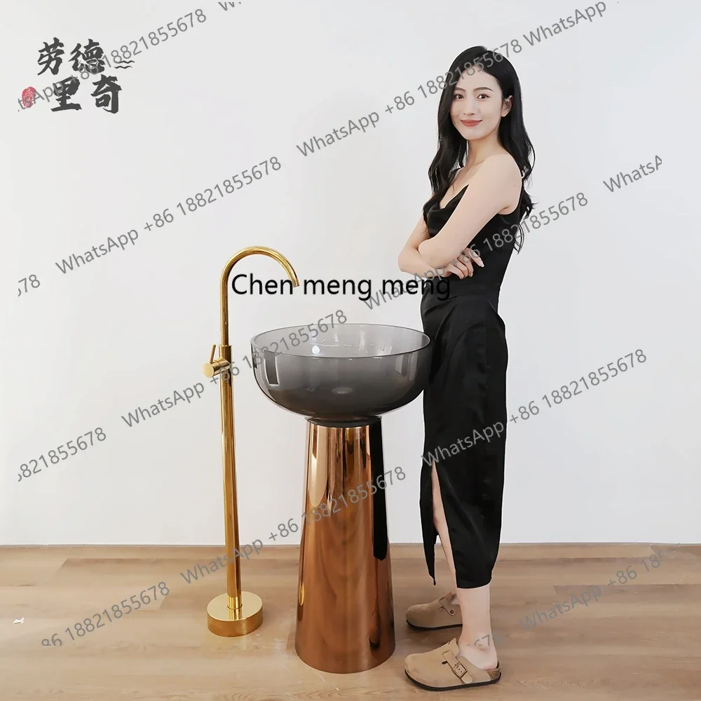 zq10 Bed and breakfast hotel rose gold stainless steel transparent resin floor-to-ceiling hand wash face column basin