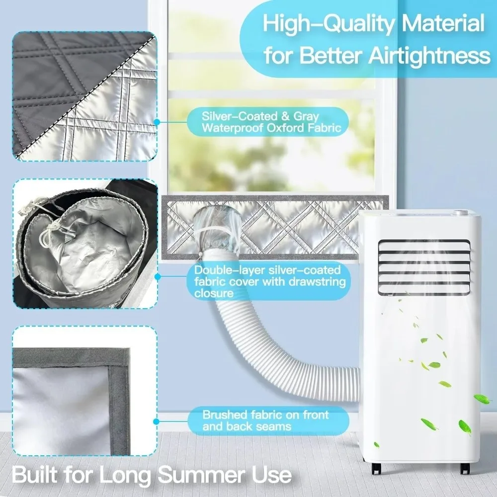 Silver Coated Portable AC Window Seal Oxford Fabric Heat Insulation Air Conditioner Window Seal Drawstring Cuff Waterproof