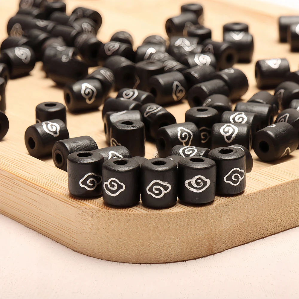 

10Pcs 8mm Natural Cultivated Ebony Barrel Beads Lucky Cloud Wooden Loose Beads for DIY Bracelet Jewelry Making Materials