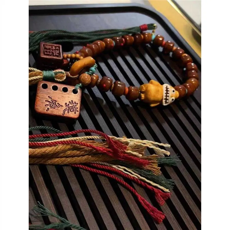 Vintage Bone Inlay Handheld With Deer Antler Red Sandalwood Fish Book Bracelet