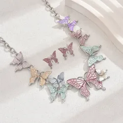3pcs/set Colorful Butterfly Necklace and Earrings Sets for women Y2K Summer Vacation Jewelry Sets Party Jewelry Accessories