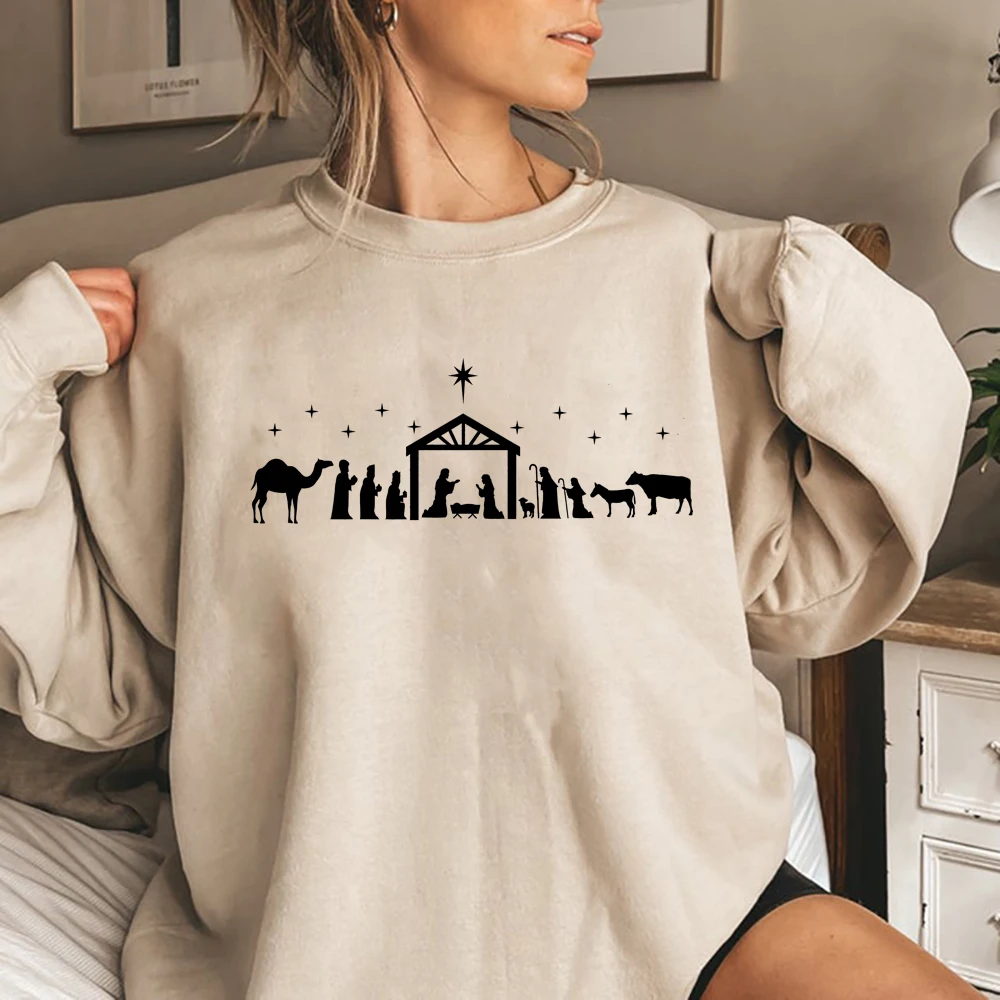 Christmas Nativity Scene Sweatshirt True Story Jumper Jesus Christmas Hoodie Nativity Pullover Jesus Love Crewneck Sweatshirts