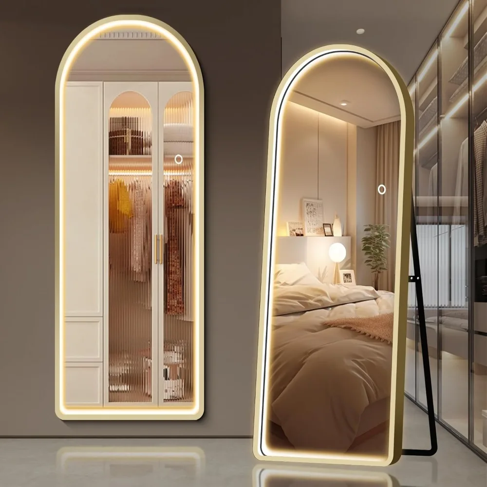 

63"x 16" LED Arched Full Length Mirror Standing Floor Mirror, Full Body Dressing Mirror, Wall Mounted Hanging Mirror for Bedroom