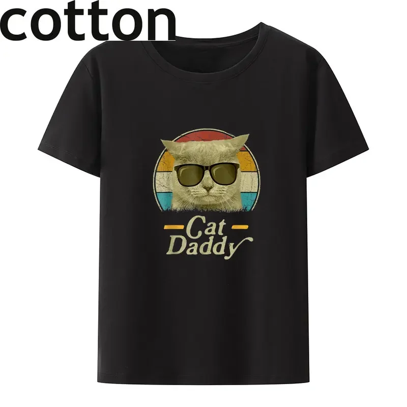 Retro Cat Daddy 80s 90S Style Cat Retro Cat Sunglasses Cotton T-Shirt Roupas Hipster Creative Streetwear Woman Clothes Slim Cool