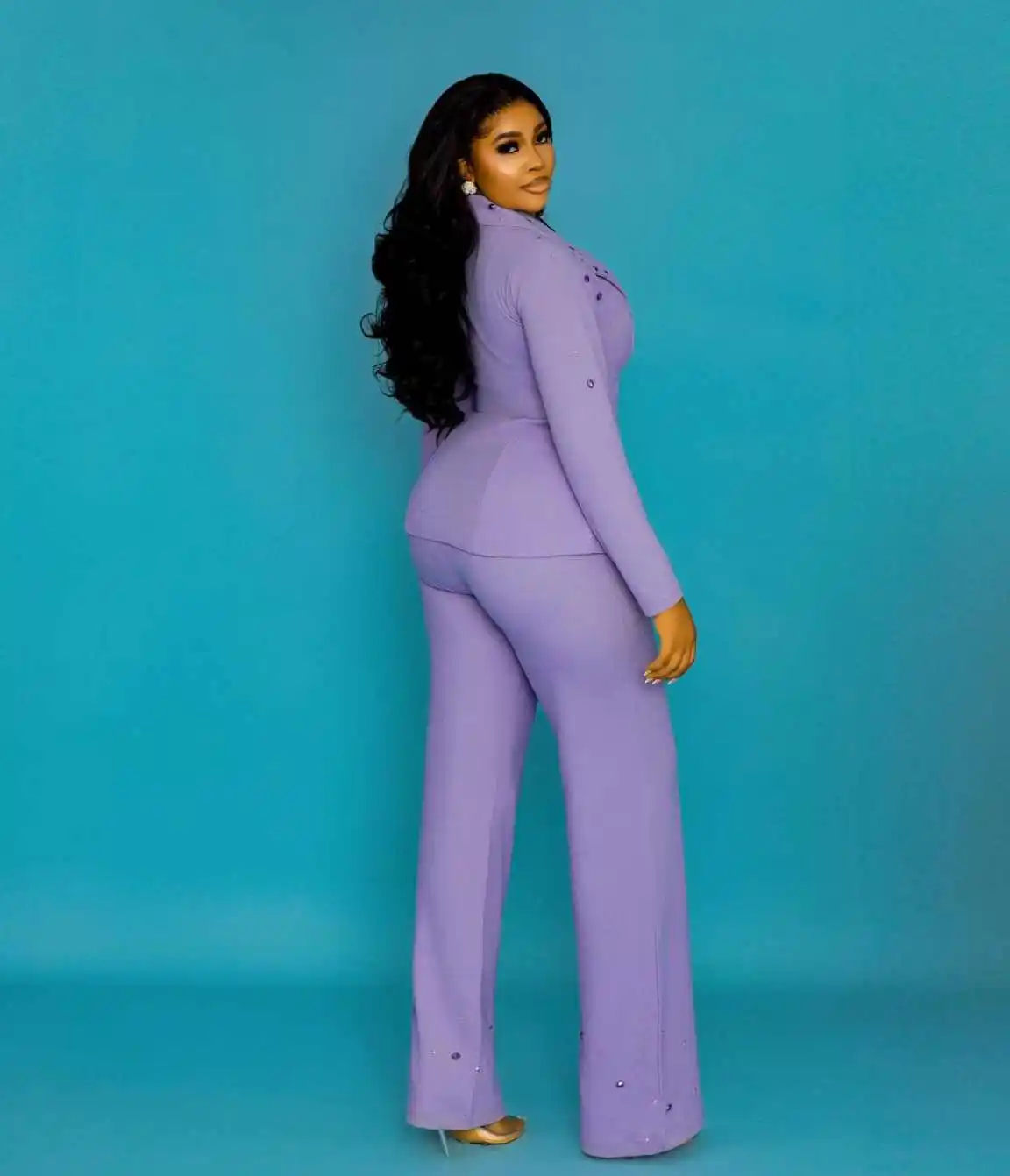 Trajes elegantes con cristales para mujer, trajes con cuello en V y una hilera de botones para oficina, trabajo de talla grande para fiesta de cumpleaños, trajes personalizados de 2 piezas