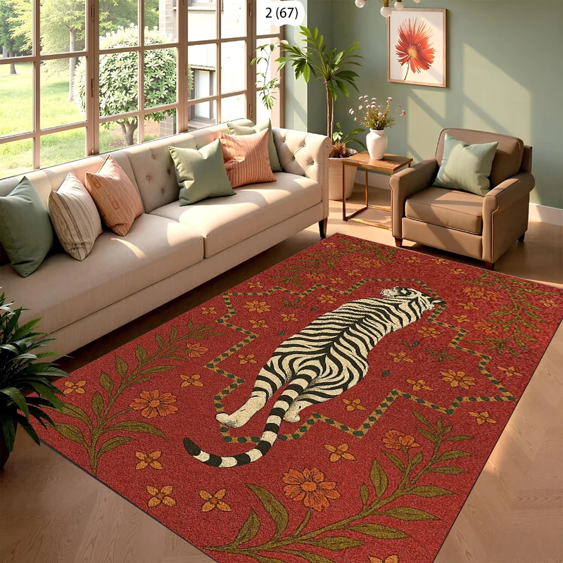 Yellow Background White Tiger Area Rug Floor Mat Door Mat Entrance Mat for Decoration Living Room Carpet