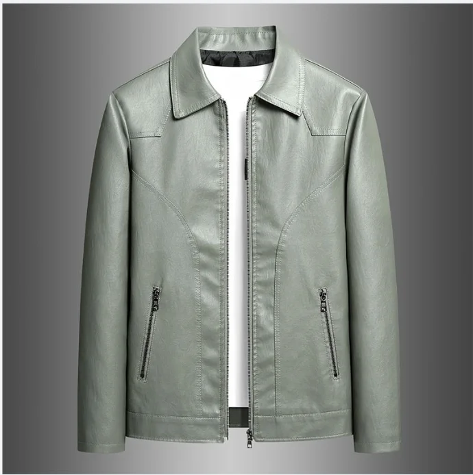 Trendy Men's Jackets Classic Solid Color Straight-leg Casual Lapel Leather Jacket Social Versatile Coats Tops Streetwear