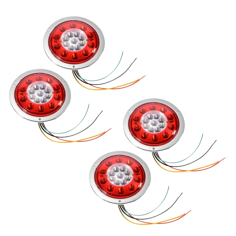 

4 Pack Round 19 Led Rear Stop Light Tail Brake Turn Signal Lamp Trailer Truck Van