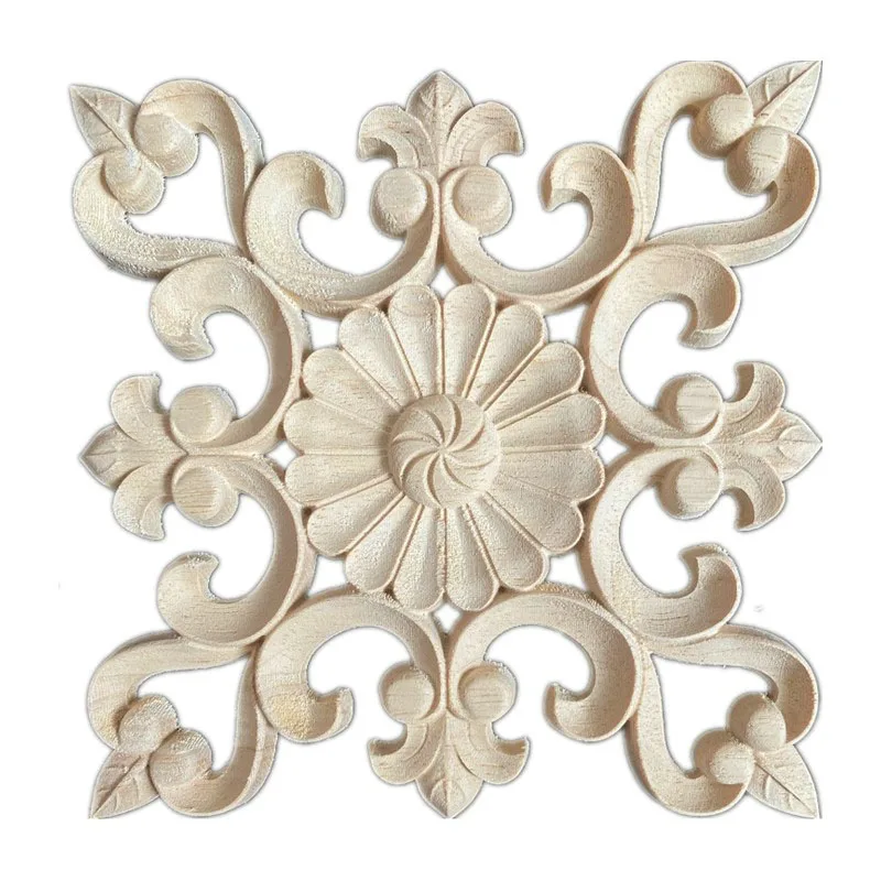 

15-20cm Woodcarving Furniture Decoration Style Solid Wood Round Applique Door Heart Decorative Flower Funko Pop Craft