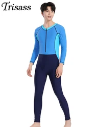 Trisass 2024 New Professional Sportswear Men's One Piece Swimsuit Long Sleeve and Long Pants Surf Suit Zipper Bathing Suit