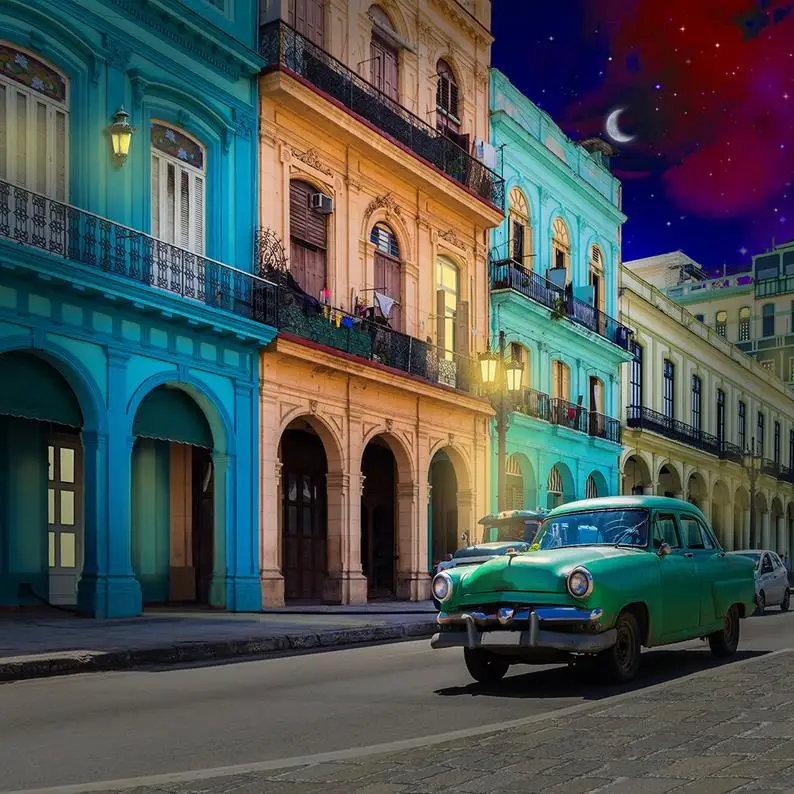 Cuba Havana Street City Skyline Caribbean Salsa luxury vintage car birthday party photo background photography backdrop studio