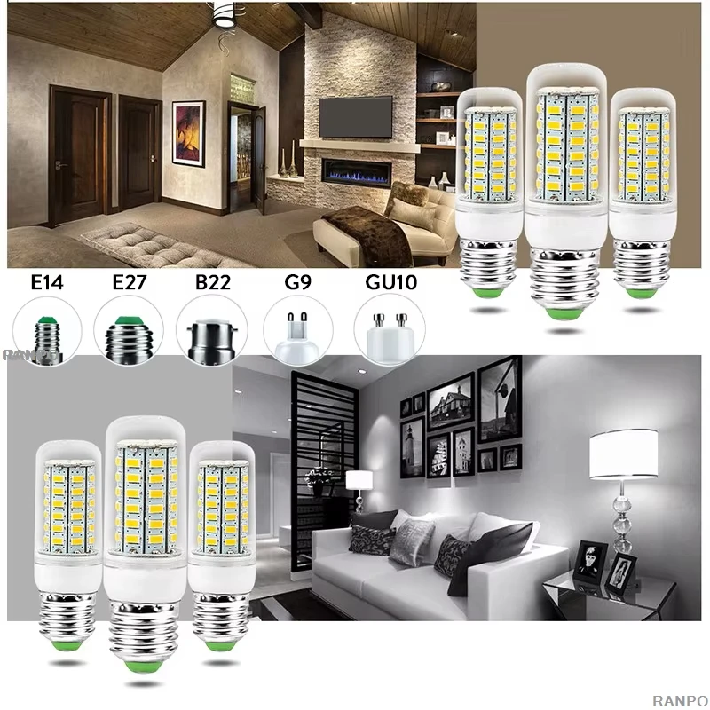 LED Corn Light Bulb 7W 9W 12W 15W 20W 5730SMD Lamp E27 E14 GU10 G9 B22 360° Lighting for Home Decoration AC220V 3000K-6500K