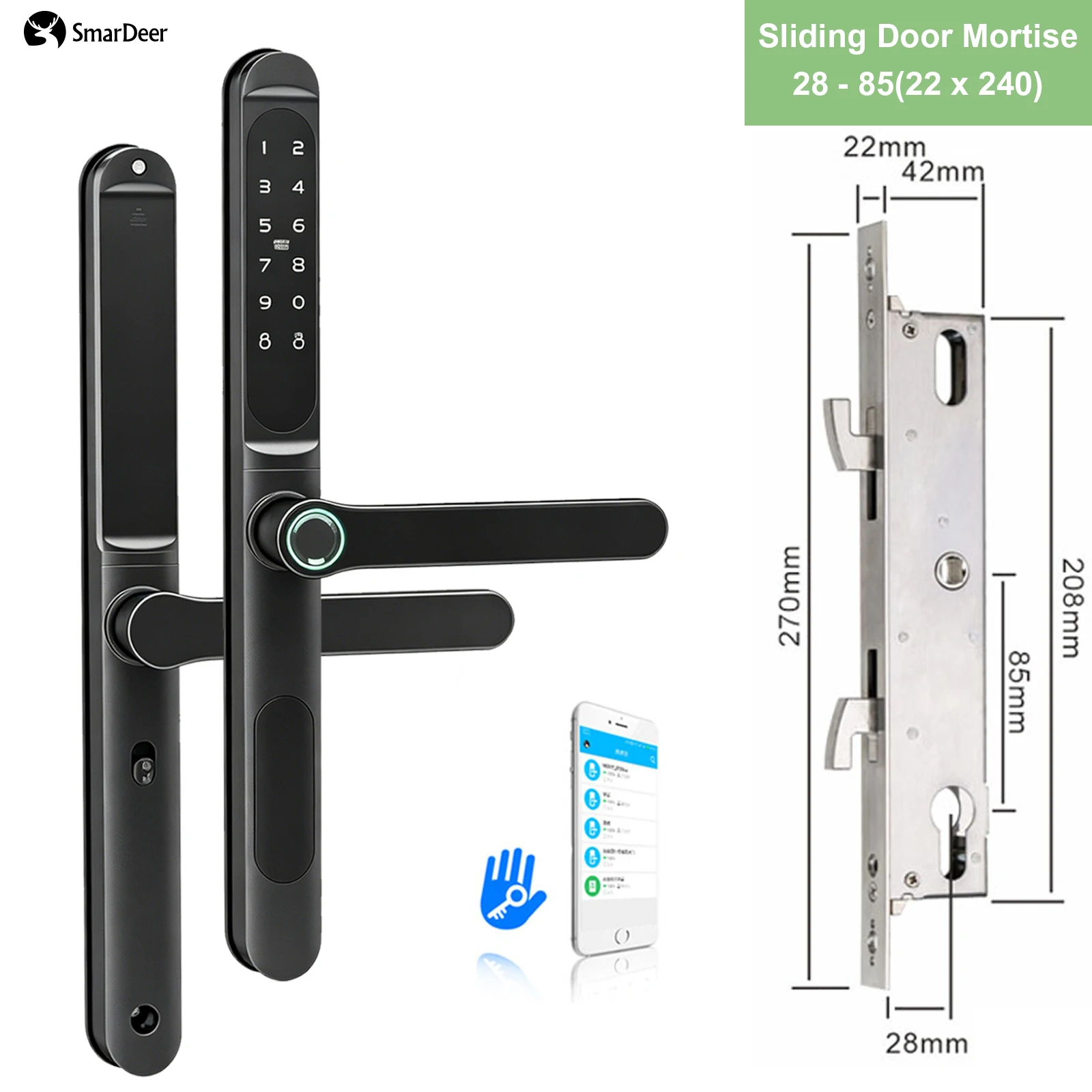 Slimme schuifdeurslot met thermische onderbreking, aluminium, IP65 waterdicht, Tuya WiFi, vingerafdruk, biometrische sleutelloze toegang, elektronisch slot