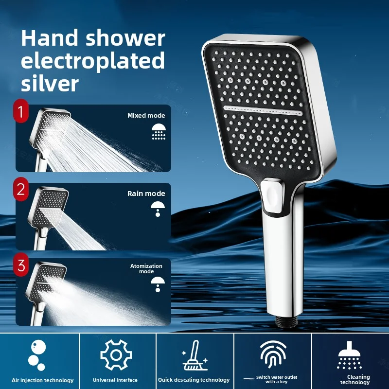 

3-Speed Electroplated Silver Shower Head! Air Injection Pressure, Quick Descaling - Luxury Bathroom Upgrade