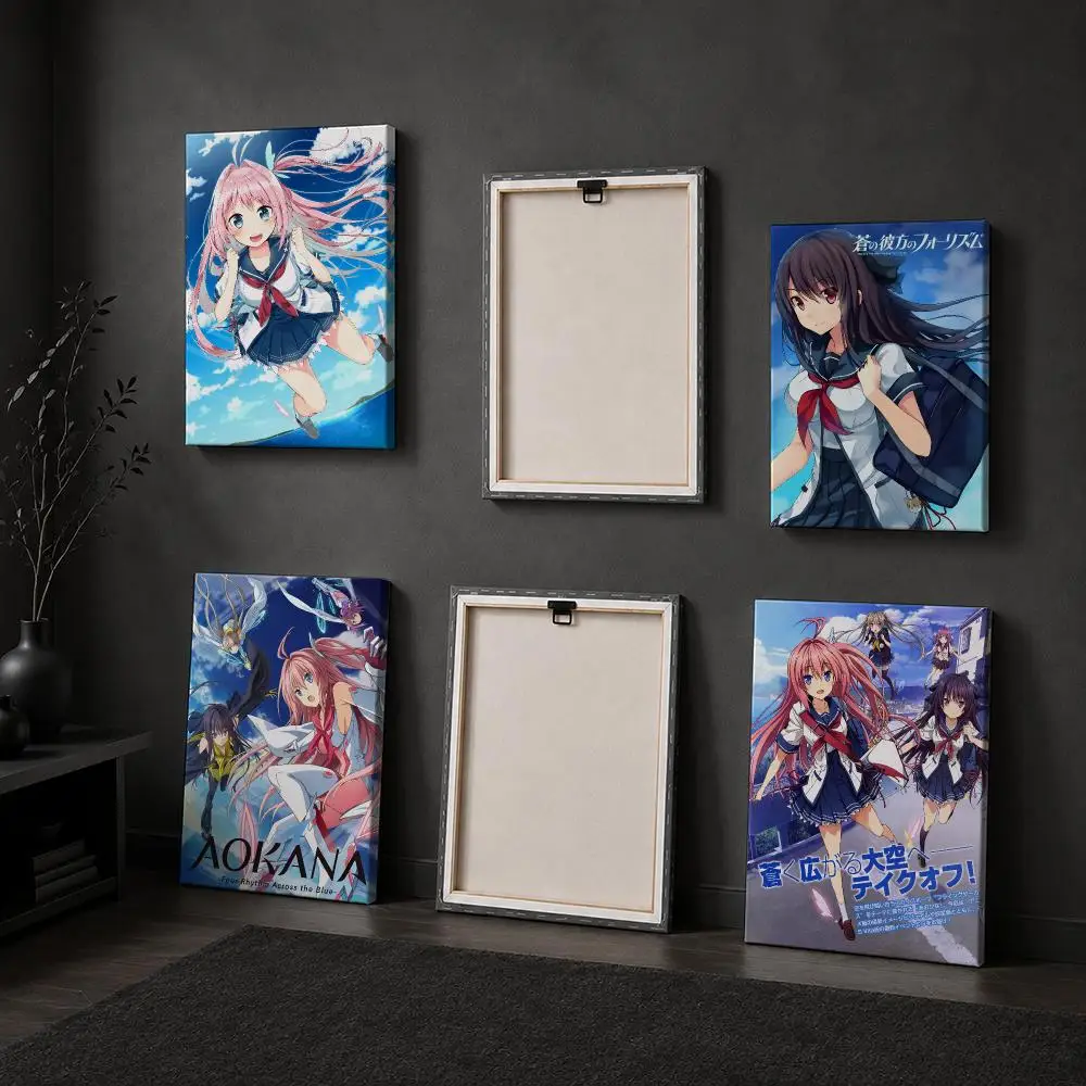 Aokana Four Rhythm Across The Blue Framed Wall Painting Wood Framed Canvas Poster HD Wall Art For Bedroom Hallway Bar Home Decor