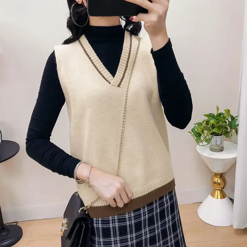 Sweater Vest Women Patchwork Loose Design Elegant Holiday College Casual Spring Korean Style Streetwear Young Sweet Retro Chic