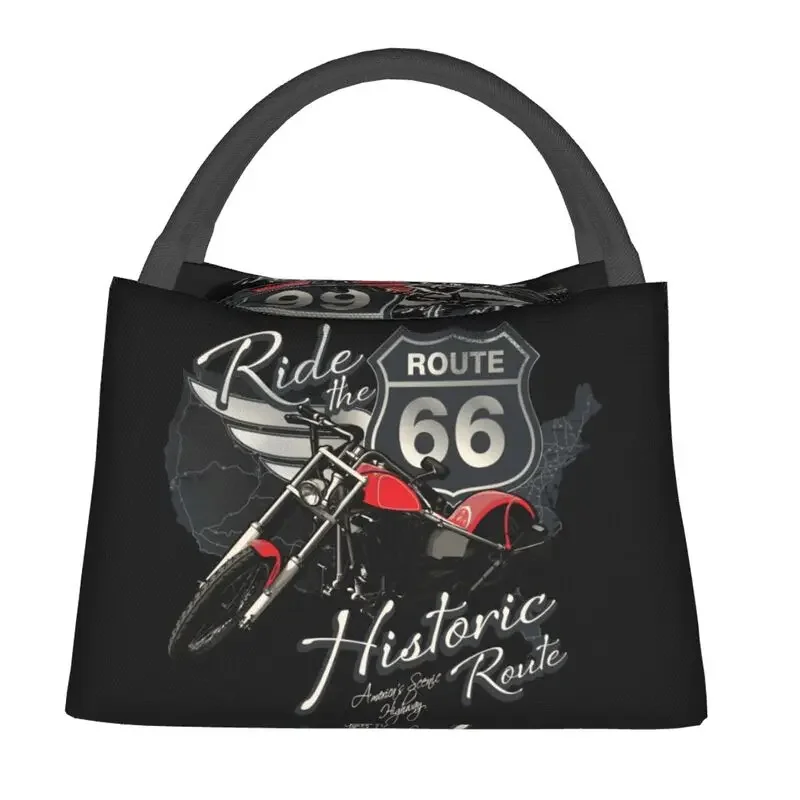 Custom Travel Motorcycle Ride The Historic Route 66 Lunch Bag Women Cooler Warm Insulated Lunch Boxes for Office Travel