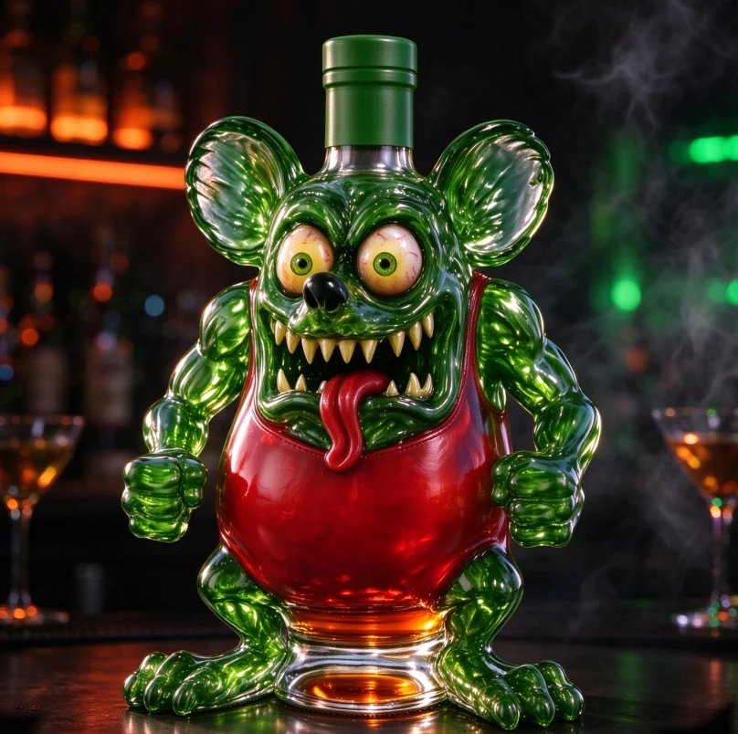 Unique Shaped Glass Decanter, Handmade Green Transparent Wine Bottle, Creative Liquor Container for Whiskey Bourbon Home Bar