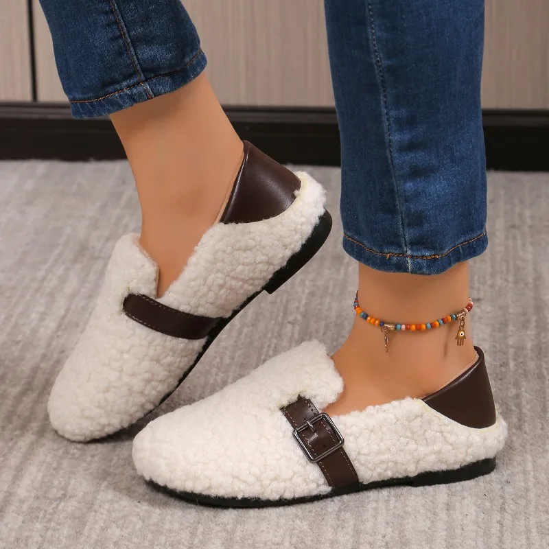 

Women's Cotton Shoes, Low-top Lamb Wool Warm Slippers, Indoor and Outdoor Fashionable Flat-soled Comfortable Non-slip Home Shoes