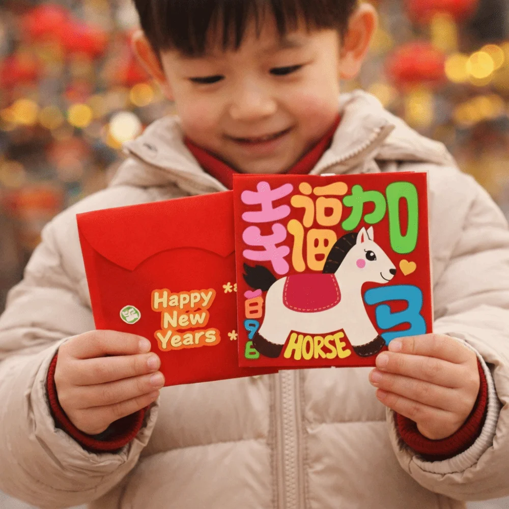 

30 шт./компл. подарочный пакет, милый стиль, красные пакеты с героями мультфильмов, квадратные традиционные красные конверты, бумажные лучшие пожелания, мини-сумка для денег, Новый год