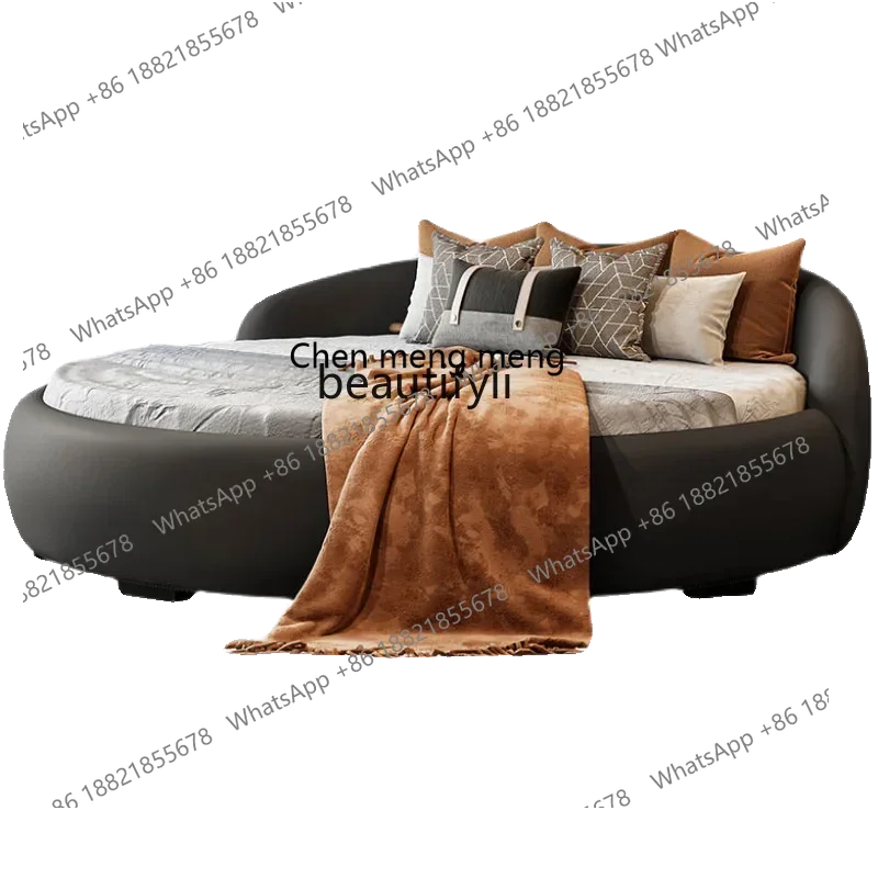 s8617Large round Bed Modern Minimalist Master Bedroom Marriage Bed Hotel Famous Leather round Bed Double