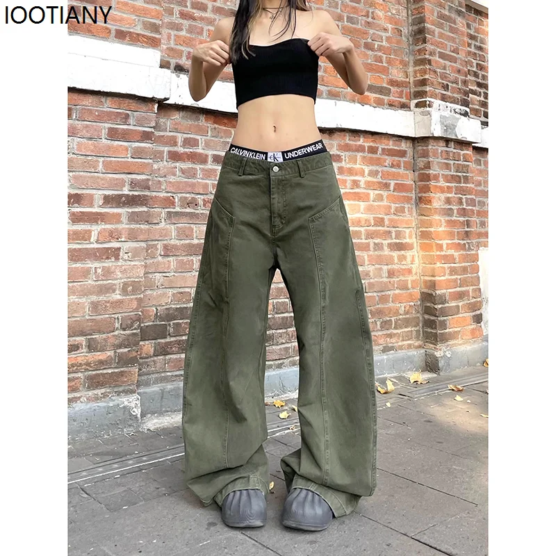 Women's Khaki Y2k Baggy Jeans Harajuku Aesthetic Japanese 2000s Style Denim Trousers American Vintage Jean Pants Trashy Clothes
