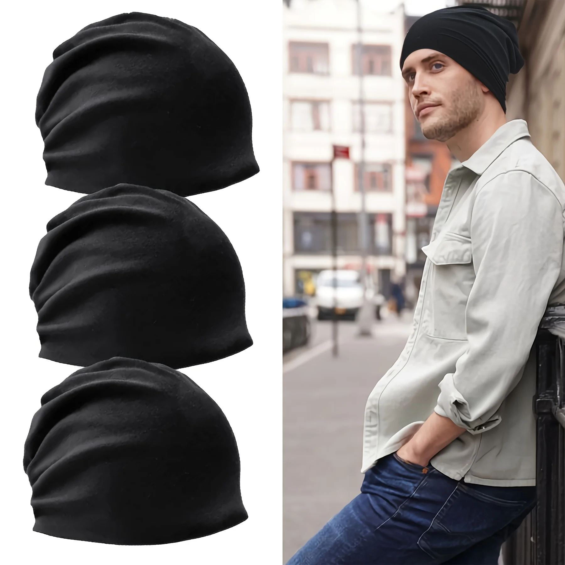 2026 1Pack Solid Color Unisex Men Women Slouchy Beanie Hip-Hop Soft Cotton Cap Lightweight Running Beanie Adult Dwarf Hat