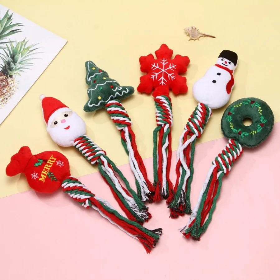 

3pcs Christmas training dog teeth cleaning knot cute cartoon bite toys Christmas pet toys dog toys cat toys