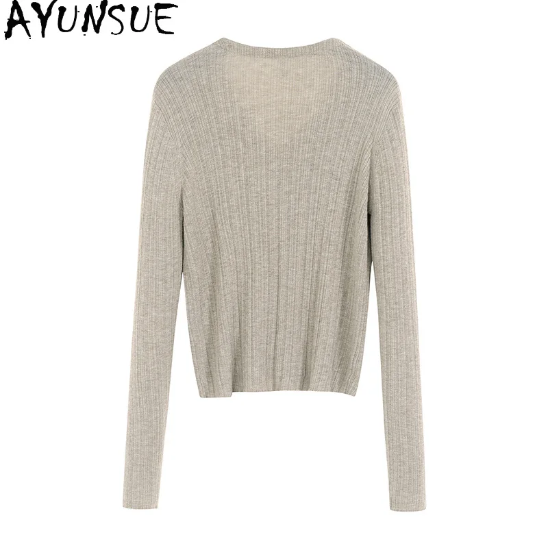 AYUNSUE 10% Wool Cardigans for Woman 2023 V-neck Cardigan Casual Knitted Coat Jacket Fall Clothing Women Loose Short Outerwears