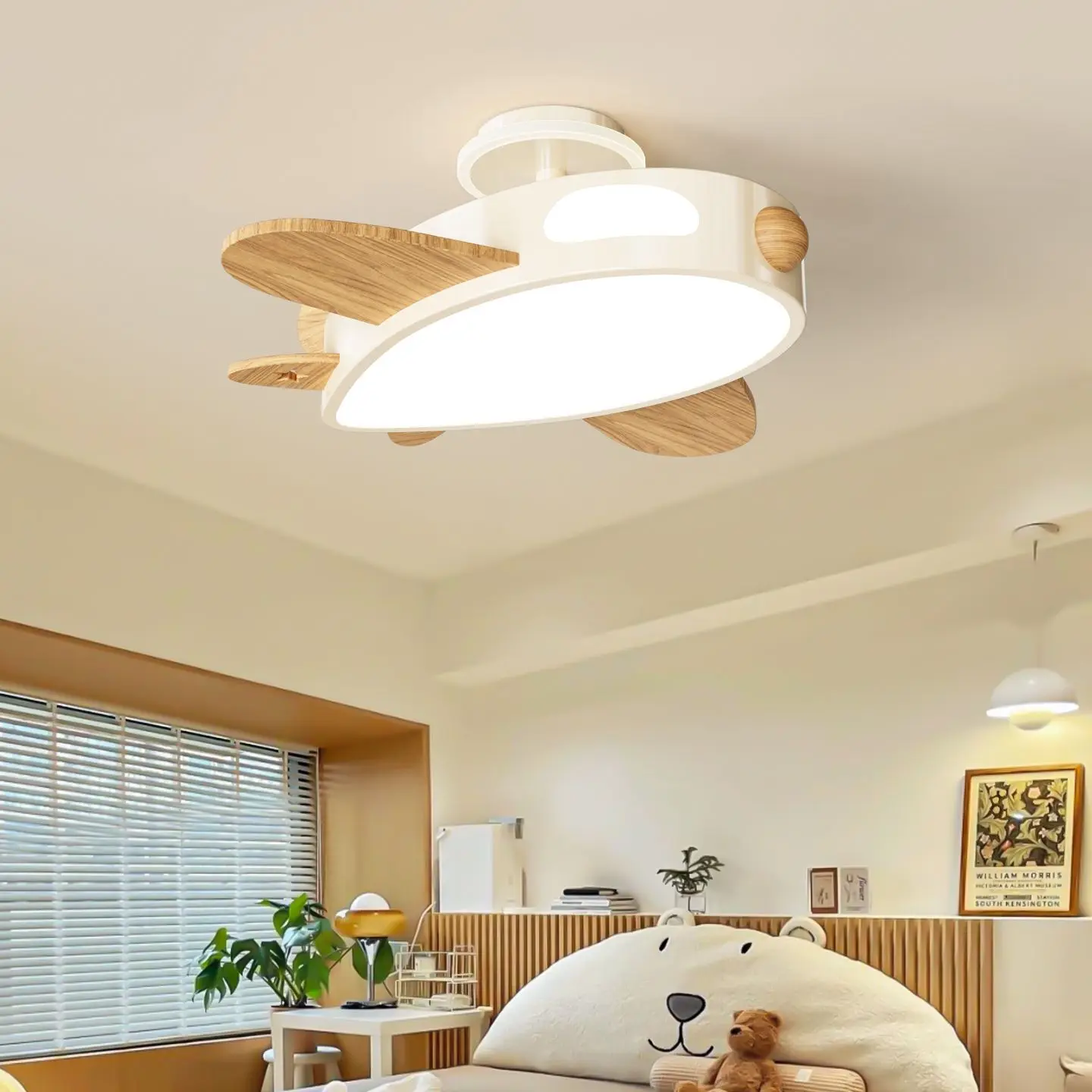 Log Cream Style Children's Room Bedroom Ceiling Lamp Nature Wood Color Walnut Color Airplane Light Girl Boy Kids Baby Plane Lamp