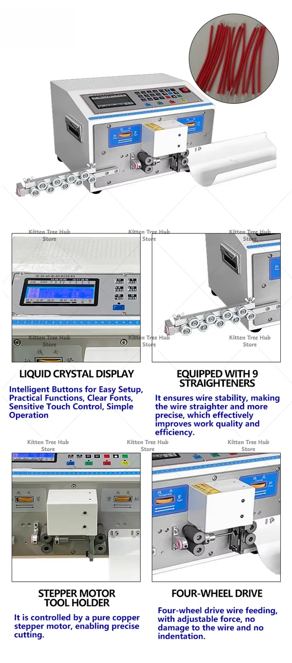 Full Automatic Wire Cutting Stripping Machine High Precision Cable Stripper LCD Display Adjustable Length Wire Processing Tool