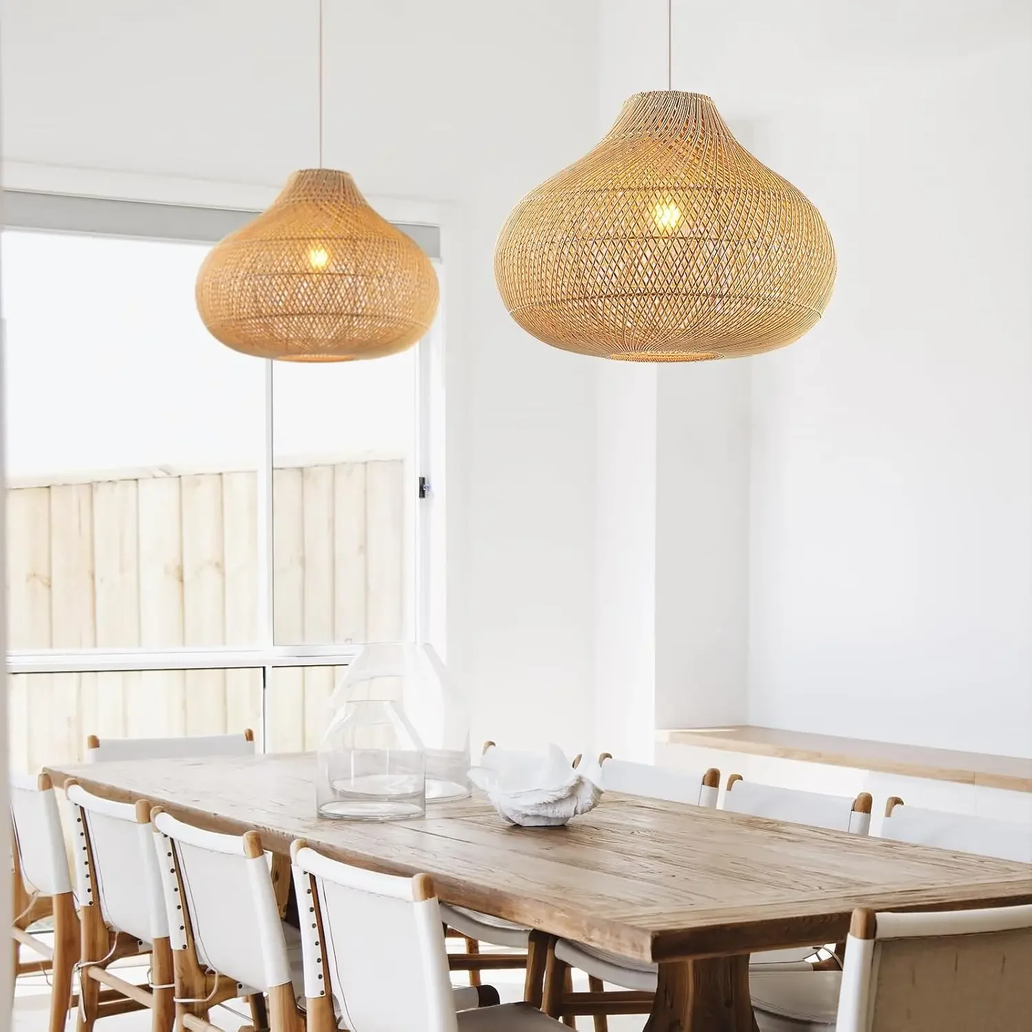 JOYINLED Boho Rattan Wicker Ceiling Pendant Light Dia 35CM for Studio, Entry Hall, Bay Window, Breakfast Nook, Playroom, Library