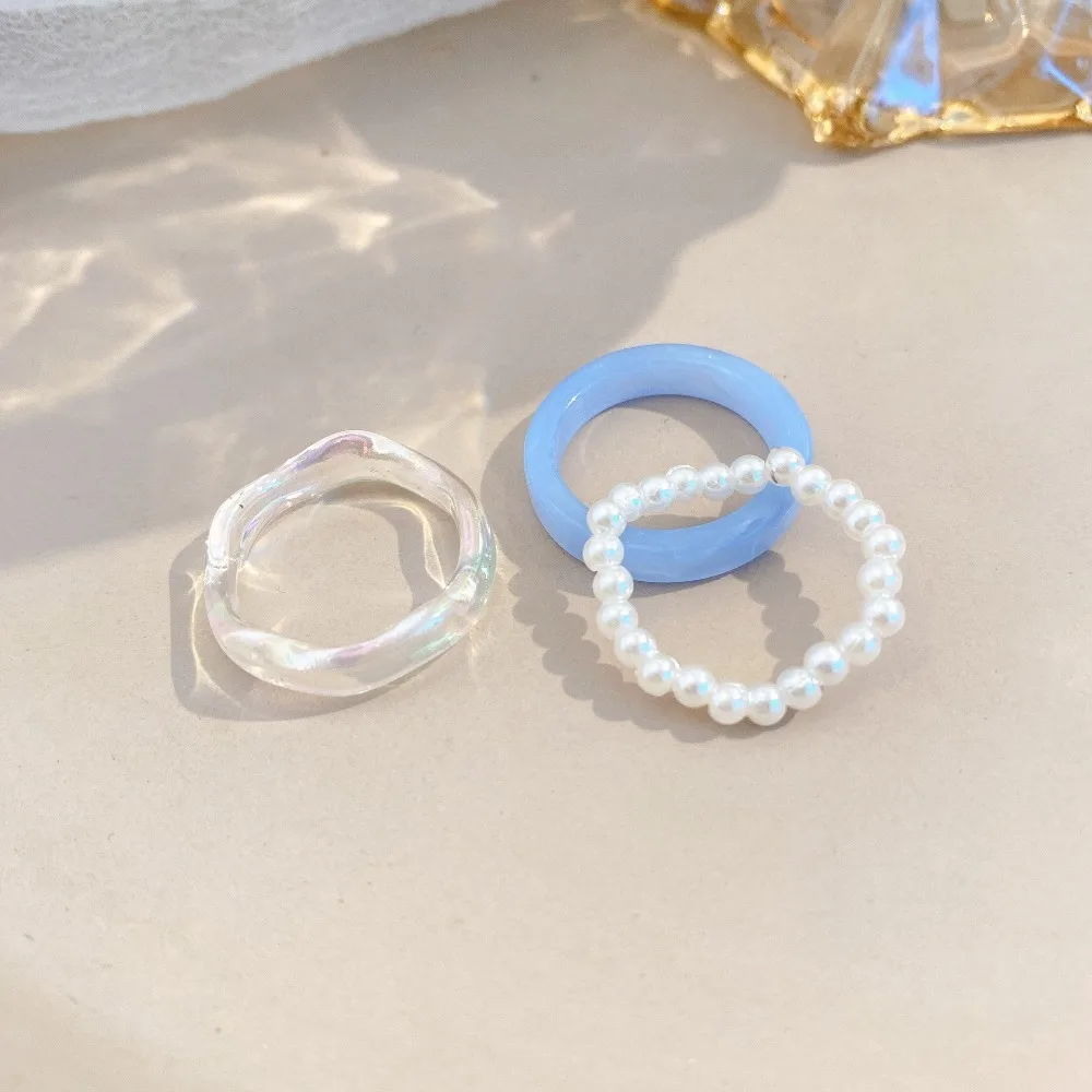Acrylic Beads Vegetarian Circle Street Essentials Korean Style Resin Ring Women Pearl Ring Set Party Favors Popular Accessories
