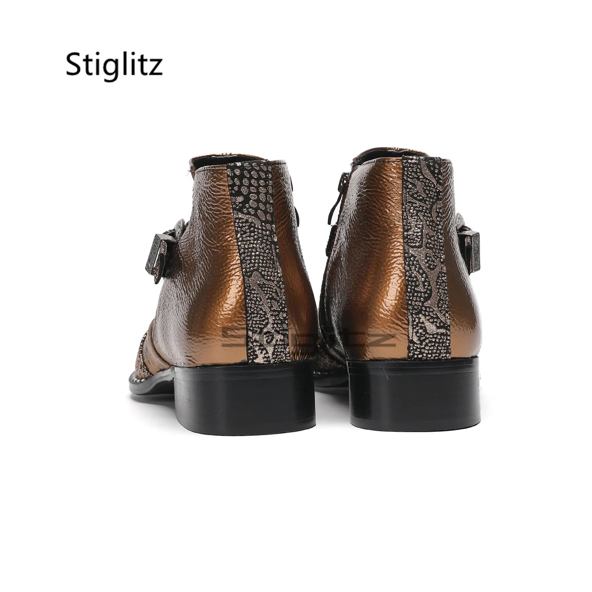 Sepatu Bot Chelsea Sambungan Pria Sepatu Bot Pendek Ujung Lancip Logam Gesper Sabuk Sepatu Gaun Perjamuan Pesta Hak Rendah Kulit Asli