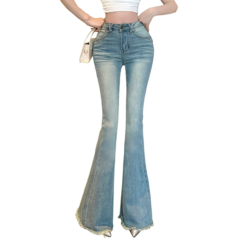 Hohe Taille, schlankmachende Micro-Flare-Jeans, Frühling 2025, neue Wa-Helle Farbe, vielseitige, schlankmachende lange Hosen für Frauen