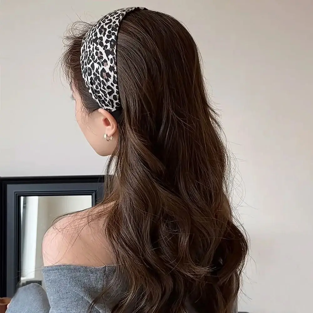 New High End Ultra Wide Headbands Fashion Autumn Winter Pleated Hairband Fabric Leopard Print Trend Hair Band Hoop Women Girl