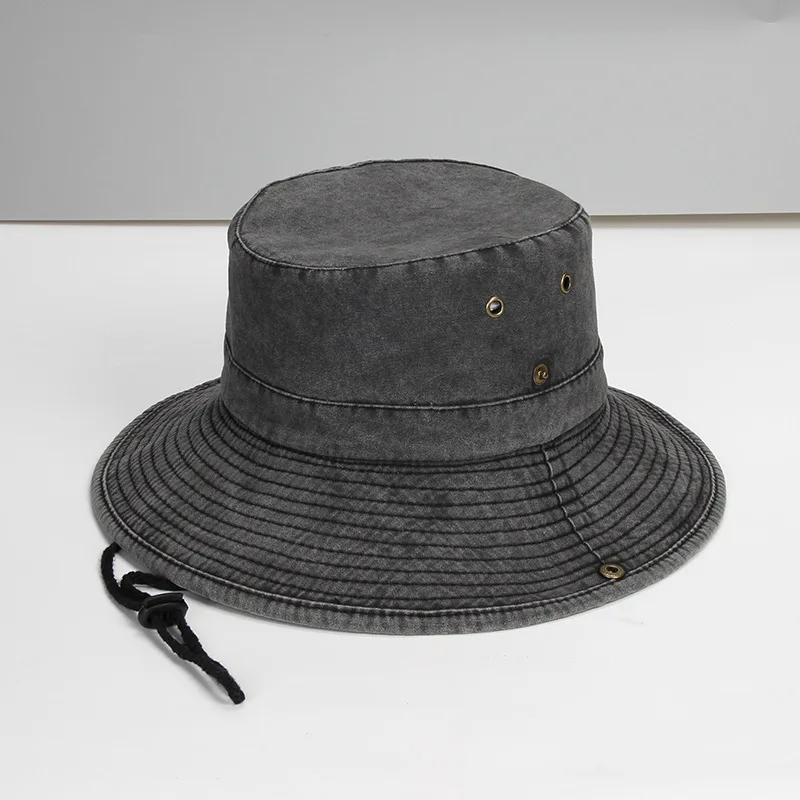 Individuell bedruckter, bestickter Bucket Hat mit breiter Krempe, aus gewaschener Baumwolle, Unisex, 62 cm, Sonnenschutz, Camping-Sonnenschutzhut – Detail 9