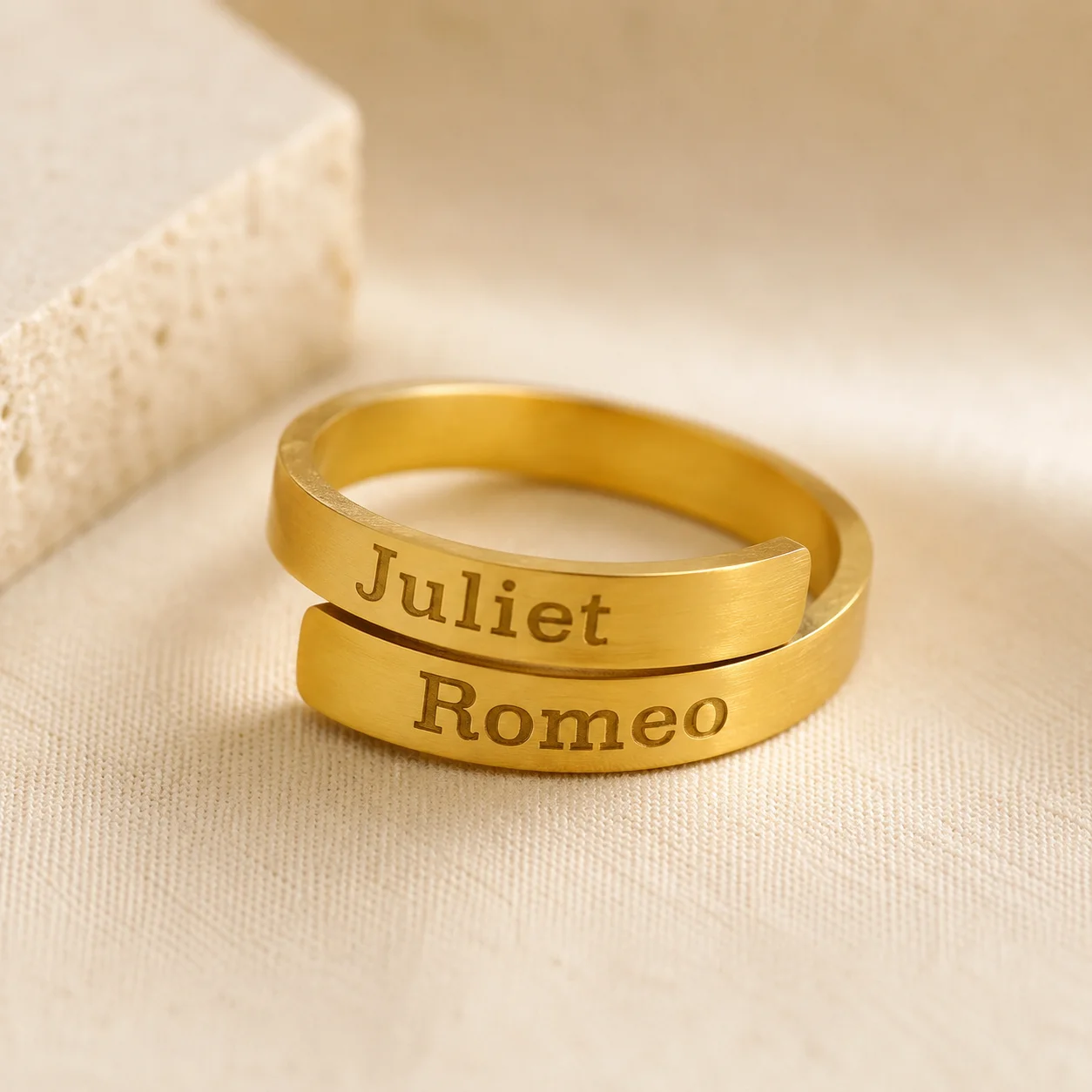 

Custom Couple Name Ring Stainless Steel Double Band Adjustable Open Ring Personalized Jewelry Gift for Women