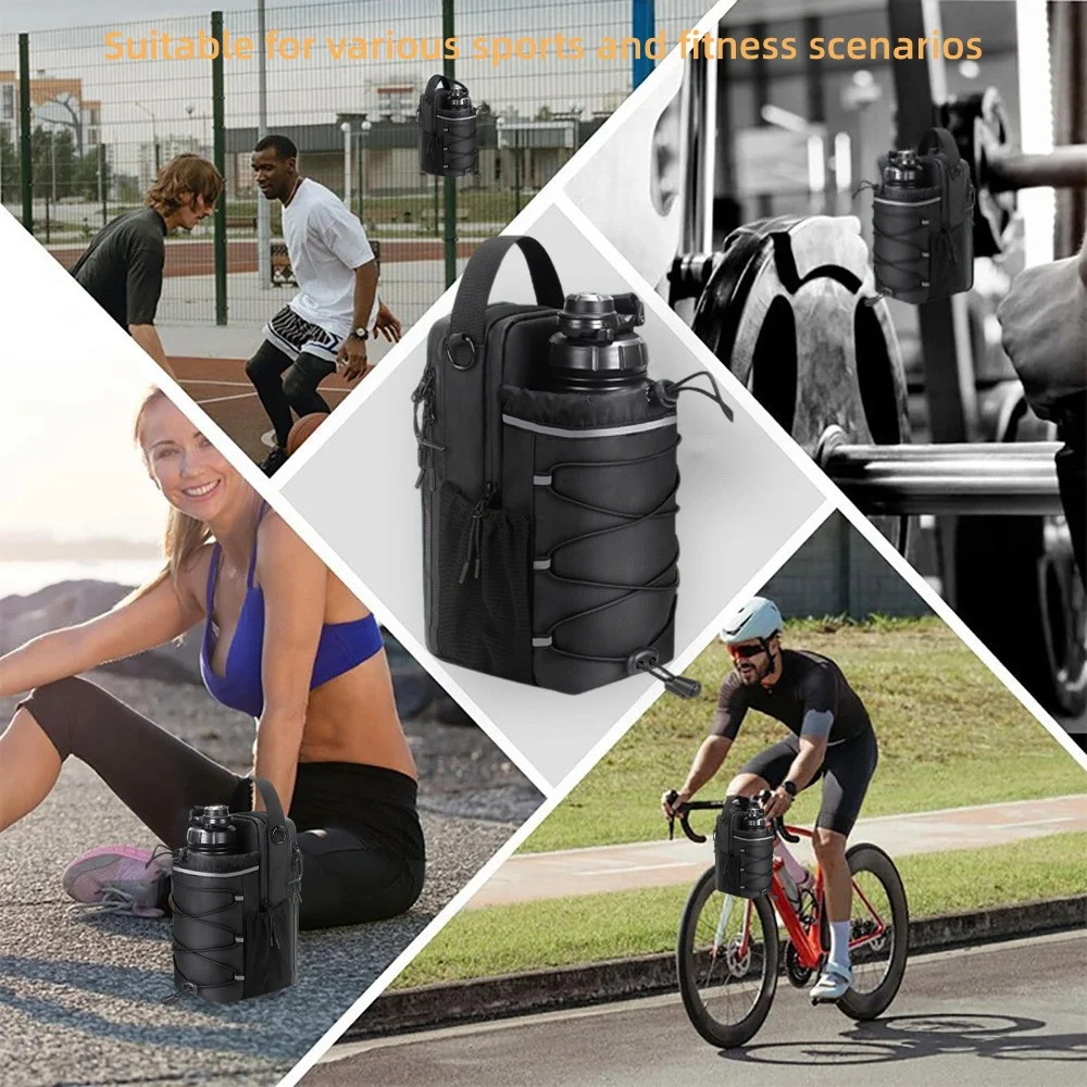 Große magnetische Trinkflaschentasche mit reflektierendem Streifen und Handyfach für Fitness, Radfahren und Outdoor-Sport – Detail 6