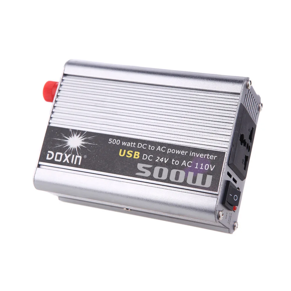 500W Vehicle Power Inverter 24V to 110V AC 60Hz USB Adapter Cigarette Lighter Battery Clip Cable