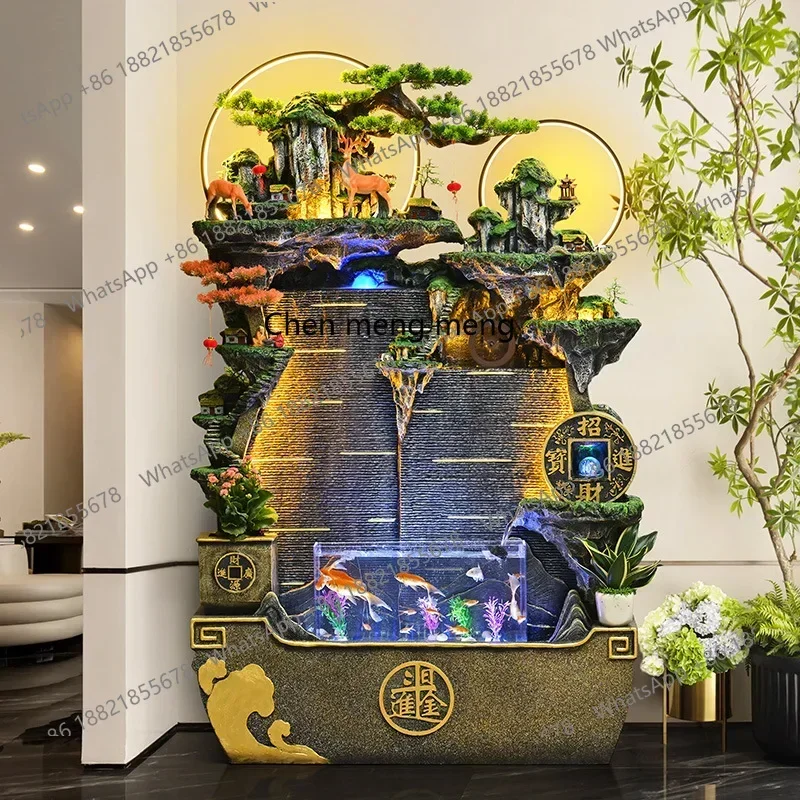 zA68Flowing water fountain water curtain wall screen large floor-to-ceiling fish tank landscape landscaping circulating water
