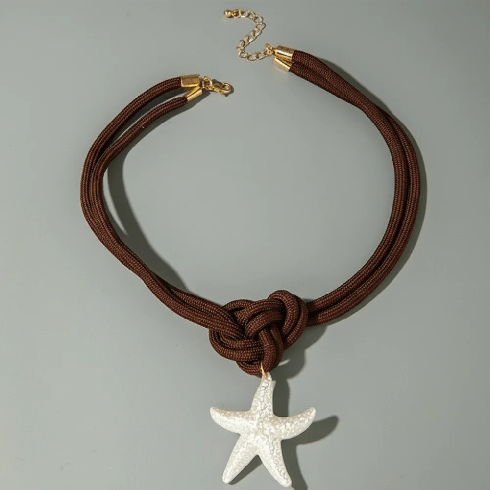 Exaggerated Bow Pearl Knotted Design Necklace Trendy Colorful Drawstring Pendant Chunky Leaves Starfish Scallops
