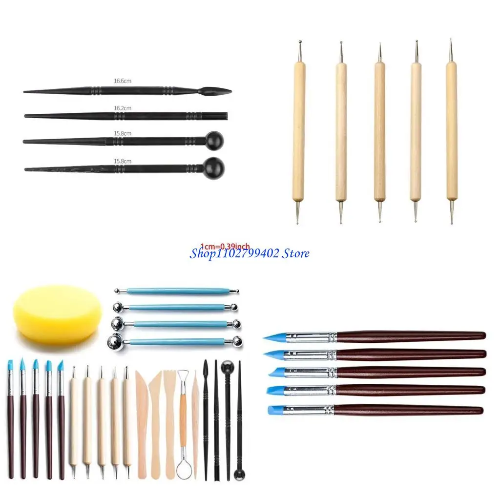 

547F 24pcs DIY Clay Sculpture Pottery Tool Set Carving Point Drill Pen Ceramics Sculpting Scraper Sponge