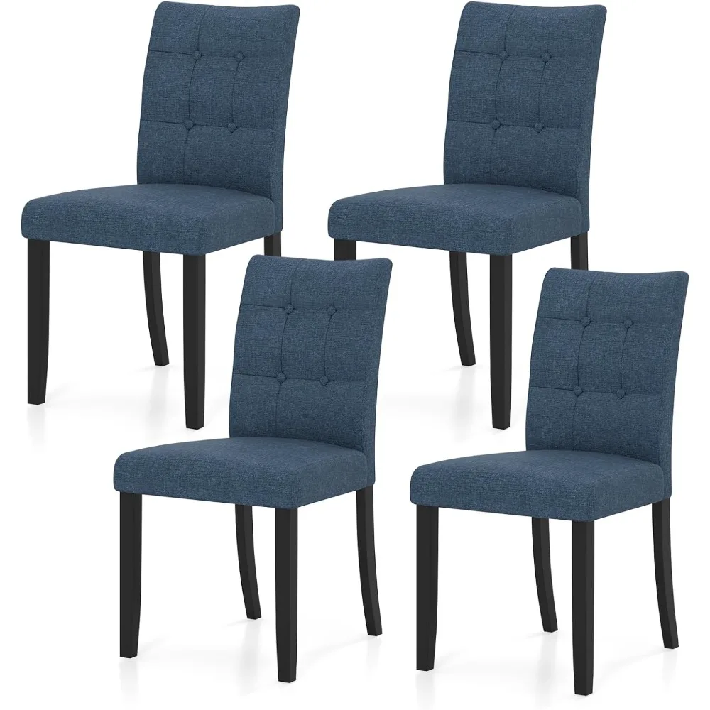 

Upholstered Dining Chairs Set of 4, Tufted Kitchen Chair w/High Padded Backrest, Rubber Wood Legs, Mid Century Armless S
