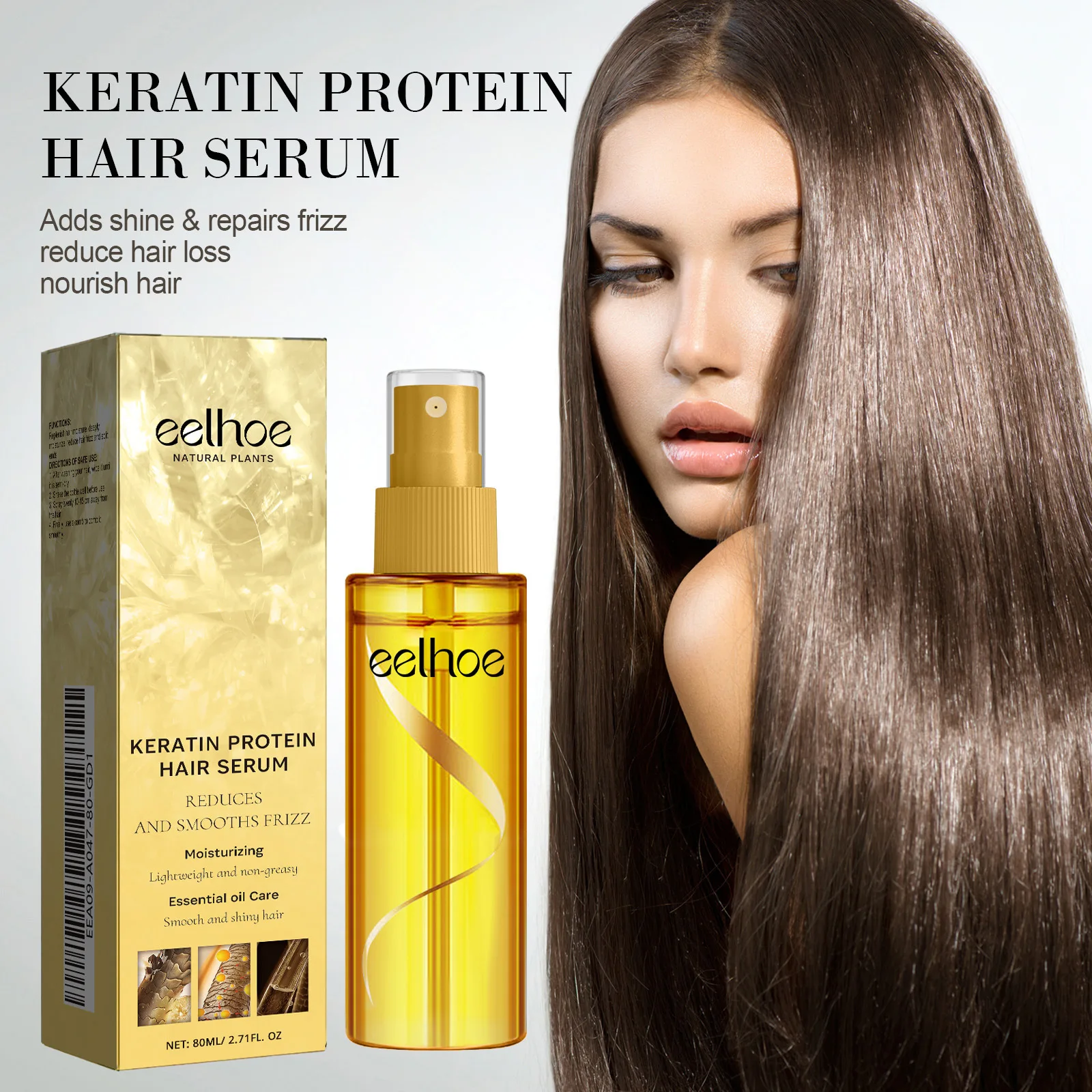 

Keratin Hydrating Hair Serum for Dry Frizzy Damaged Hair Anti‑Frizz Heat Protectant Split Ends Repair for Smooth Shiny Hair