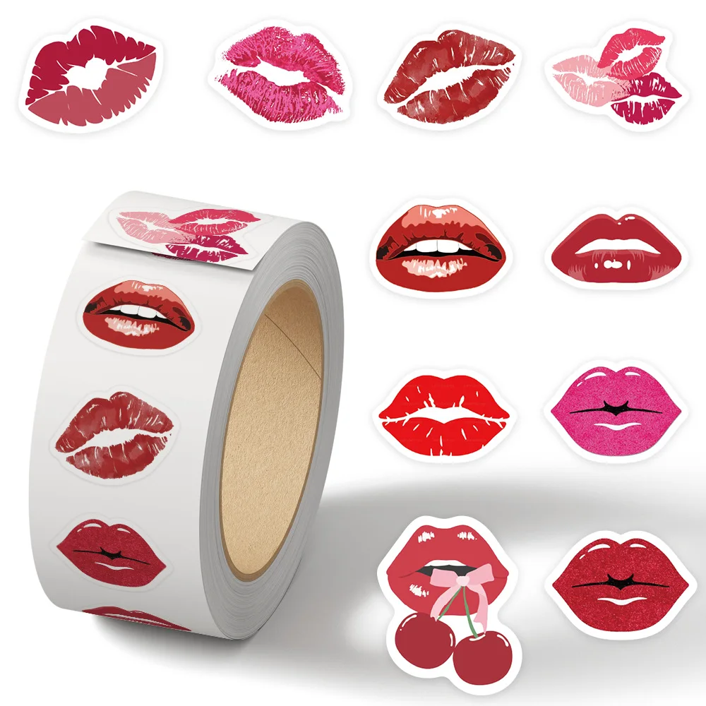 

500pcs/Roll Red Sexy Lips Sealing Stickers DIY PVC Laptop Decals Decoration Reward Gift Toy
