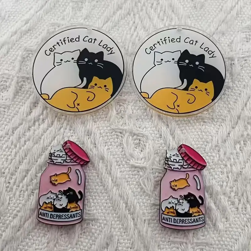 10pcs acrylic cute cat pendant, DIY jewelry making earrings necklace keychain accessories